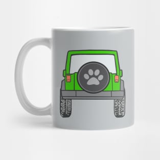 Lime Green Jeep with Paw Print Cover Mug